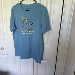 Life is Good Mens T Shirt Golf Palm Tree Vacation Blue Medium Crusher Lite